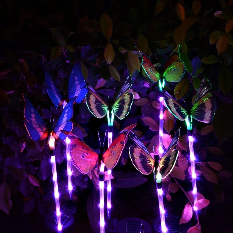 Солнечные садовые фонари Уличные-3 шт солнечный свет с оптоволоконным декоративное украшение в виде бабочек, многоцветные меняющиеся