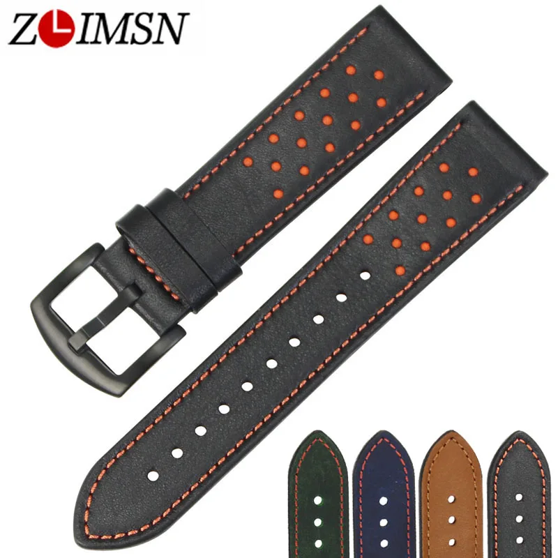 

ZLIMSN Green Blue Black Brown Genuine Leather Watchbands Replacement 38mm 42mm with Black Stainless Steel Buckle
