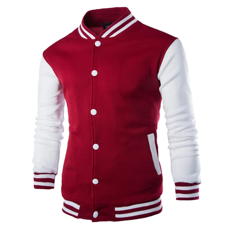 2018 Design Fashion Baseball Jacket Men College Wine Red Mens Casual Bomber Coat Slim Fit
