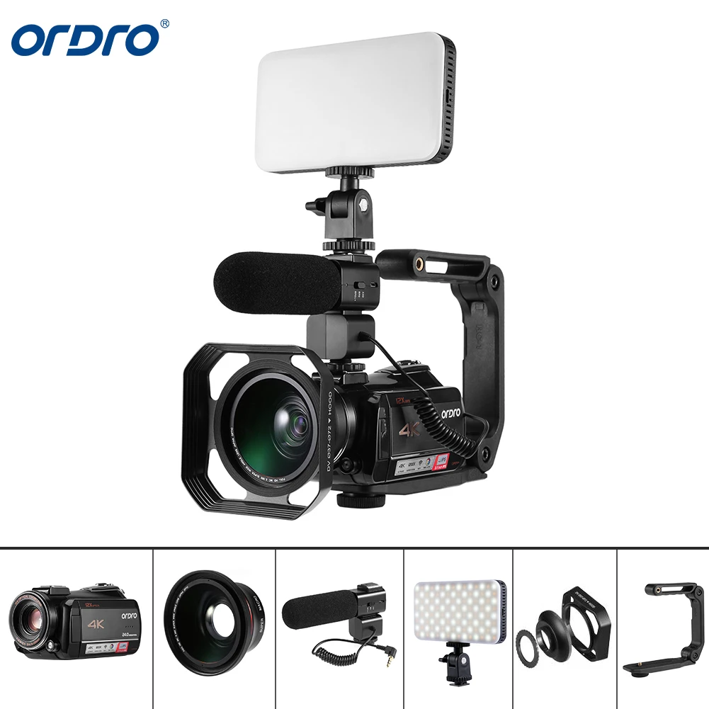 

Ordro AC5 4K 12X Optical Zoom 24MP WiFi IPS Touch Screen Digital Camera+Lens Hood+Wide Angle Lens+Microphone+LED Light+Handheld