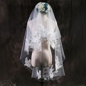 

1.5 Meter White Ivory Short Veil Wedding Veils Lace flower Wedding Accessories Bride Veu Wedding Veil