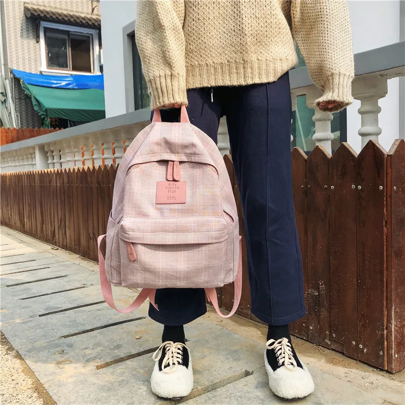 Модные стильная клетчатая материя молния для женщин Холст Рюкзаки Новинка 2019 года женские студенты школьные ранцы сумки на плечо