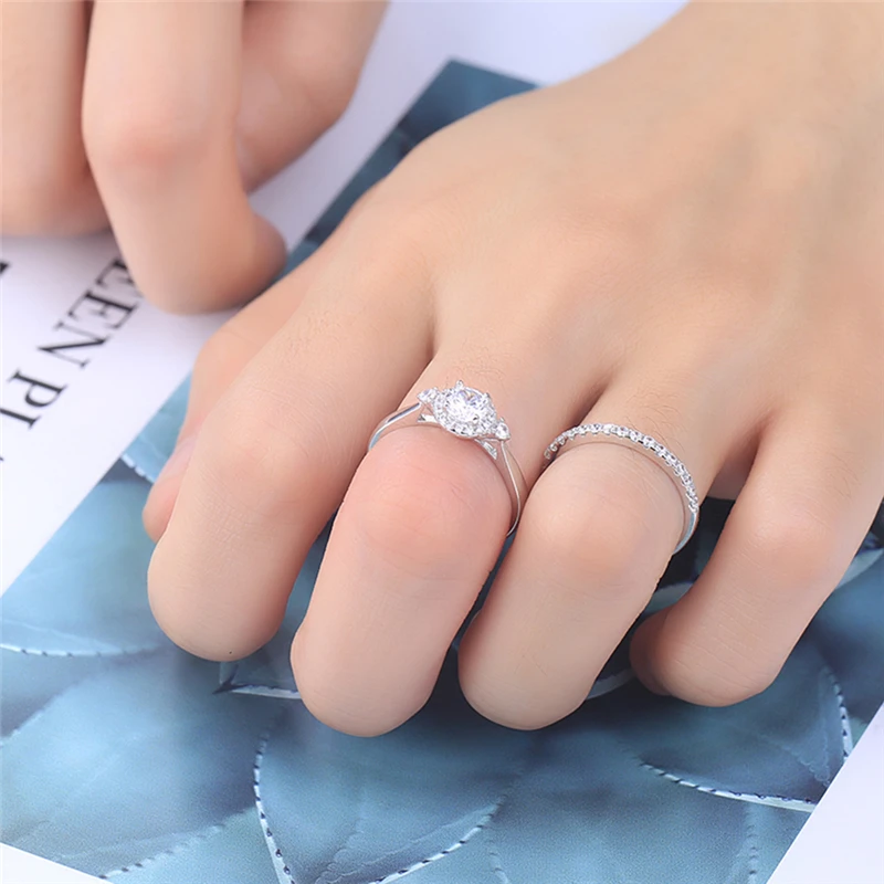 Romad Fashion Silver Women Wedding Rings Clear Cubic Zirconia Couple Rings Set For Women Men Engagement Jewelry Dropship Z3