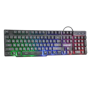 

SUNROSE K201 USB Wired Gaming Keyboard 104 Keys 3-Color Backlight Splashproof Capacitive Feel Keyboard with Package for LOL Game