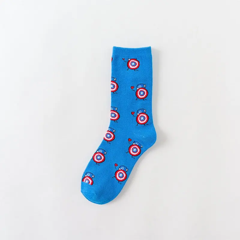 Мужские носки унисекс, хлопковые носки с супергероями harajuku/Забавные милые мужские носки с героями мультфильмов носки с человеком-пауком, Железным человеком, Прямая поставка - Цвет: Captain America
