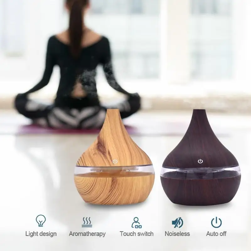 

300ml 7 Color LED Ultrasonic Humidifer USB Wood Grain Aroma Diffuser Mist Maker Aromatherapy Air Humidifier for Home