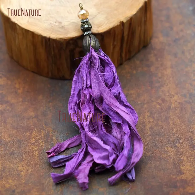 20171116-PT7550- Sari Silk Tassel Clear Rhinestone Pave Electroplating Bronze Color  Tassel-18mm-10g_1