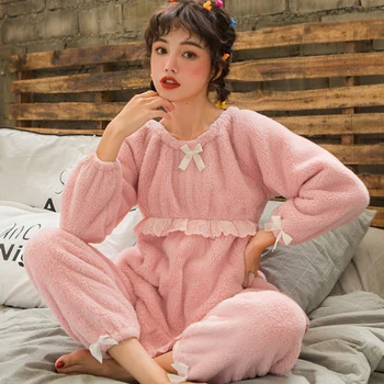 

Nursing Pajamas Maternity Nightwear Pregnancy Clothes Winter Flannel Soft Comfortable Breastfeeding Nightwear Homewear Set A209