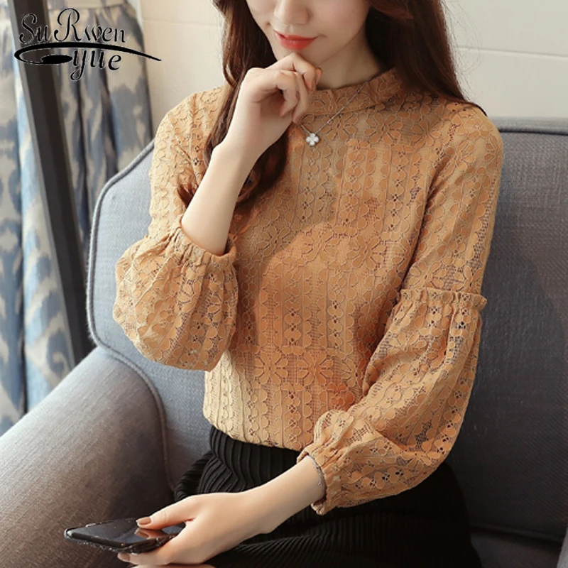 

women's tops and blouses 2018 long sleeves lace floral women's shirt causal solid O neck female clothes feminine blusa 0797 30