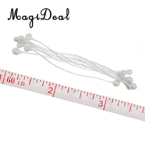 MagiDeal 150 Pieces Pearl Double Tip Floral Stamens Pearlized Double Head with Stem Gift wrapping Decoration - White