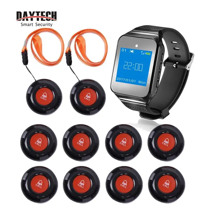 DAYTECH Беспроводной Ресторан ресторанный пейджер официант подкачки очереди вызова Системы Услуги кнопка вызова часы приемник передатчик - Цвет: 1 Watch 10 Buttons