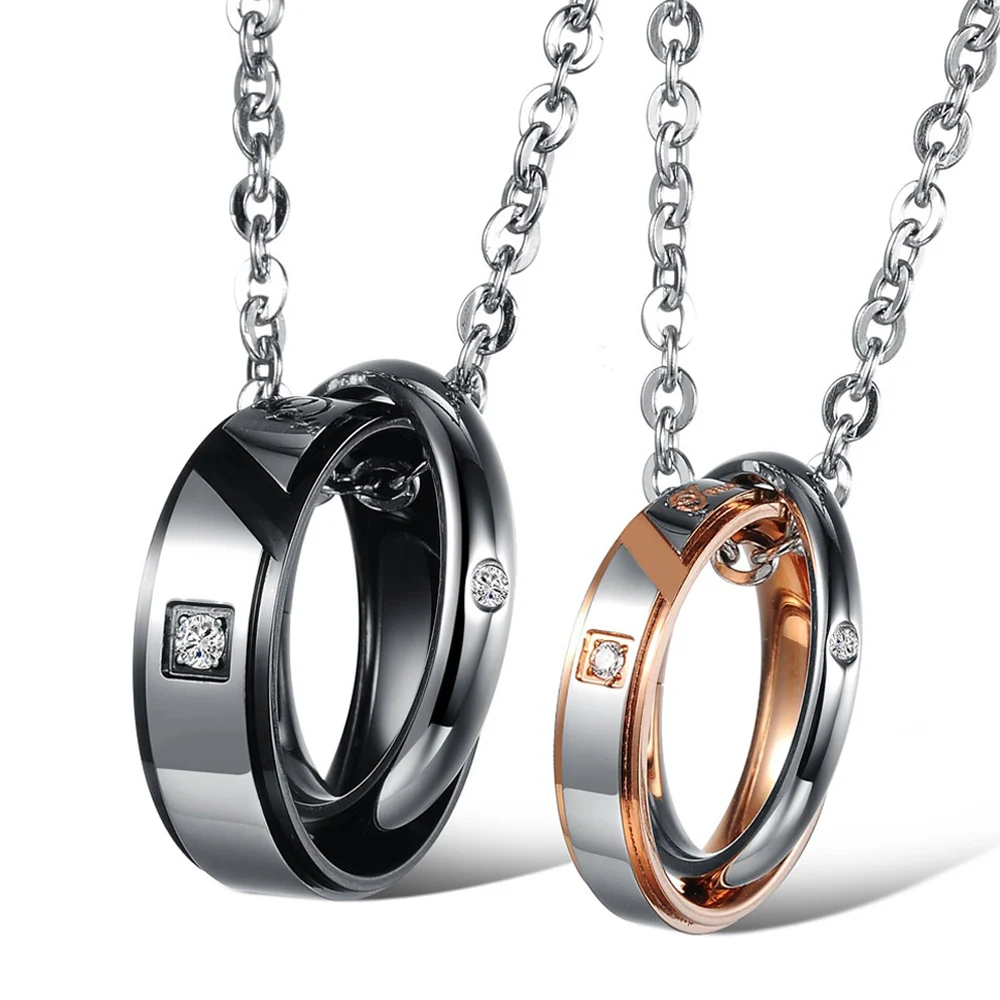 

Colar fashion vintage jewelry couple necklace crystal stainless steel necklaces & pendants women men accessories valentines gift