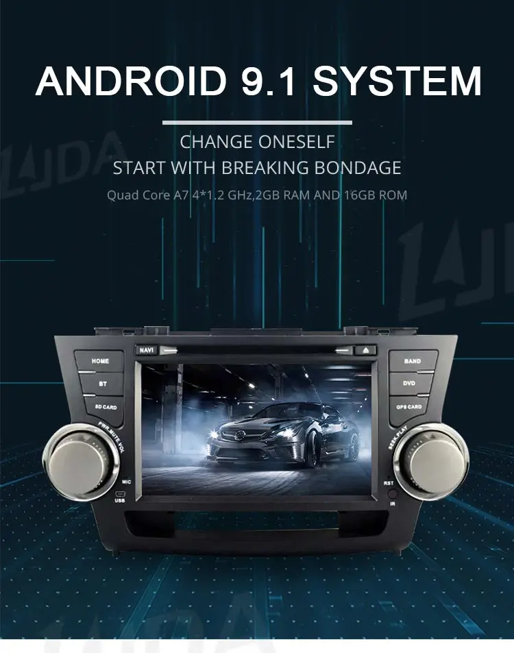 Flash Deal LJDA 2 Din Android 9.1 Car DVD Player For Toyota highlander 2008-2011 Wifi GPS Radio 2G+16G Quad Cores Multimedia Stereo RDS 1