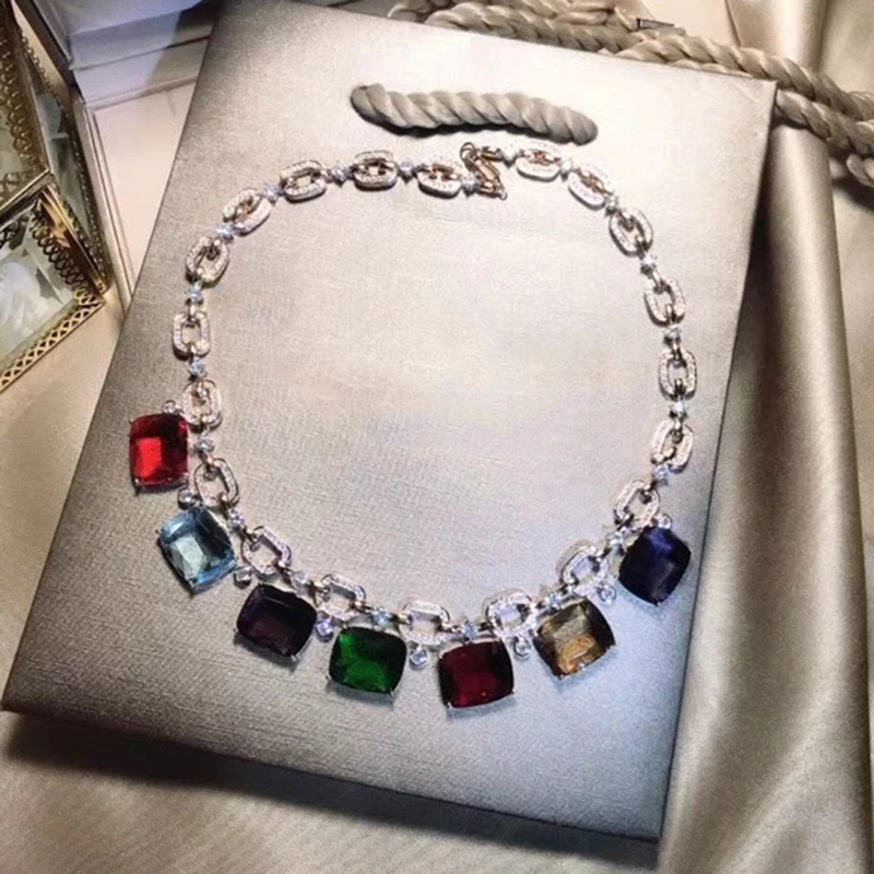 

Top Quality Fashion Party Custom Jewelry For Women Colorful Crystal Necklace Luxcy Party Necklace Fine Custom Jewelry Neckalce