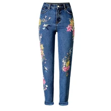 YiQuanYiMei Новая мода 3D вышивка женские джинсы с высокой талией женские узкие джинсы прямые джинсовые брюки