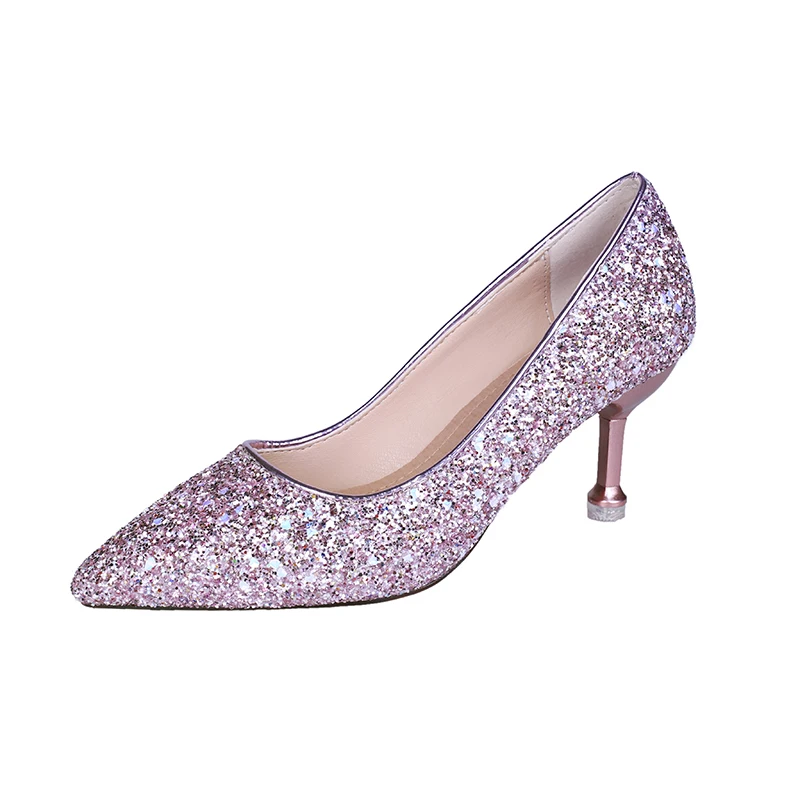 Большие размеры 41; женская свадебная обувь; серебристая Свадебная обувь; женские туфли на высоком каблуке; шикарные модельные туфли; Позолоченные каблуки; водонепроницаемые туфли; туфли-лодочки; 74H73 - Цвет: Pink7cm