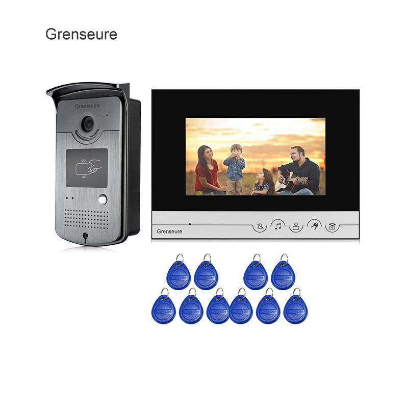 

Free Shipping New 7" Color Screen LCD Video Door Phone Intercom System + 1 Monitor + Metal RFID Reader Access Doorbell Camera