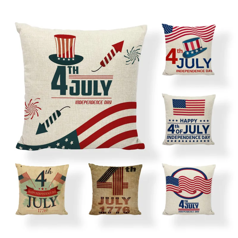 

New Fashion US Independence Commemorate Day Pillowcase Fireworks Flag Map Eagle Lounge Beach Lounger Decorative Cushion Cover