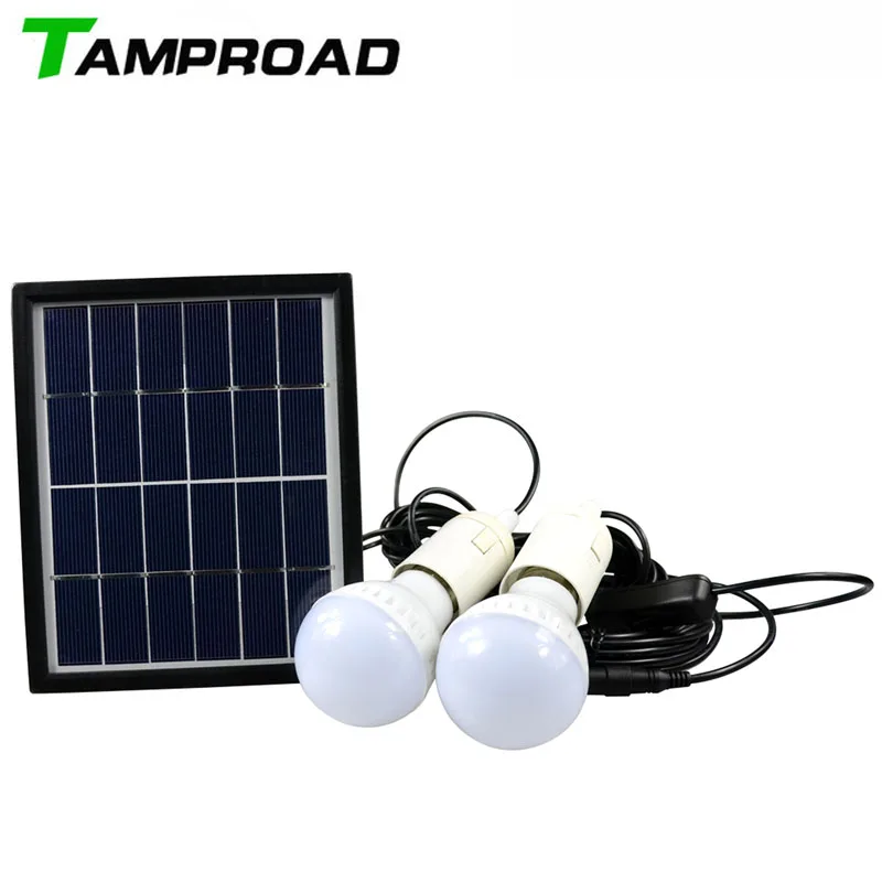 

TAMPROAD Solar Power LED Lighting System Portable Generator Solar-Panel Kit Camping Hiking Emergency Home Light with 2 LED Lamps