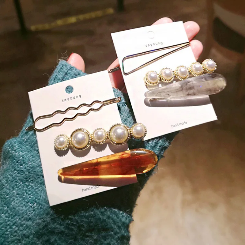 

3Pcs/Set Women Imitiation Pearl Metal Hair Clips Girls Hairpins Barrette Korean Style Girls Hair Accessories Acrylic Hairclip