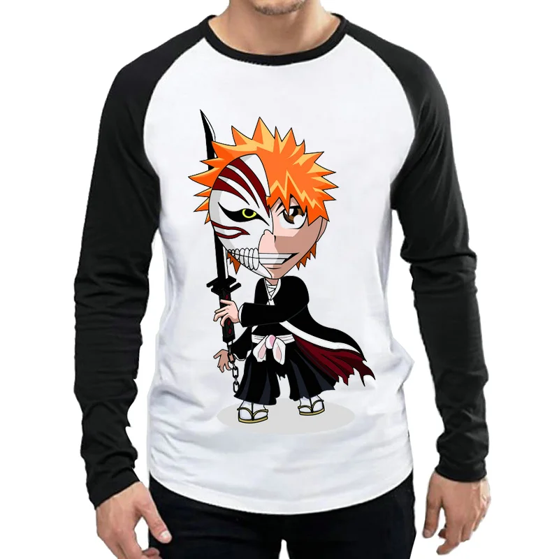 Аниме отбеливатель футболка белый цвет Мужская мода с длинным рукавом Kurosaki Ichigo