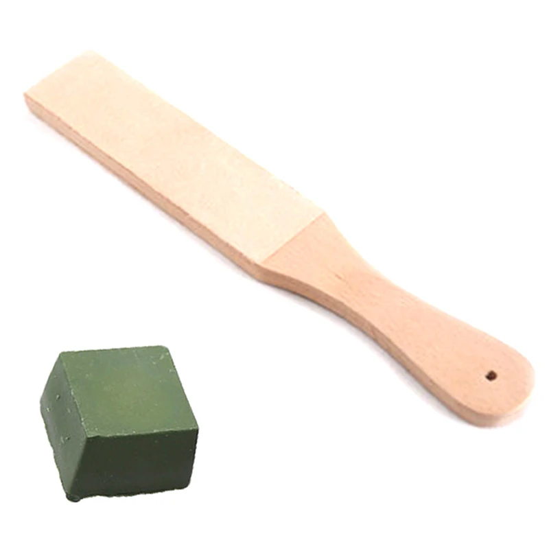 

Knife Sharpener Set Wooden Handle Leather Sharpening Strop Handmade Razors Polishing Board And Polishing Wax Leather Paste