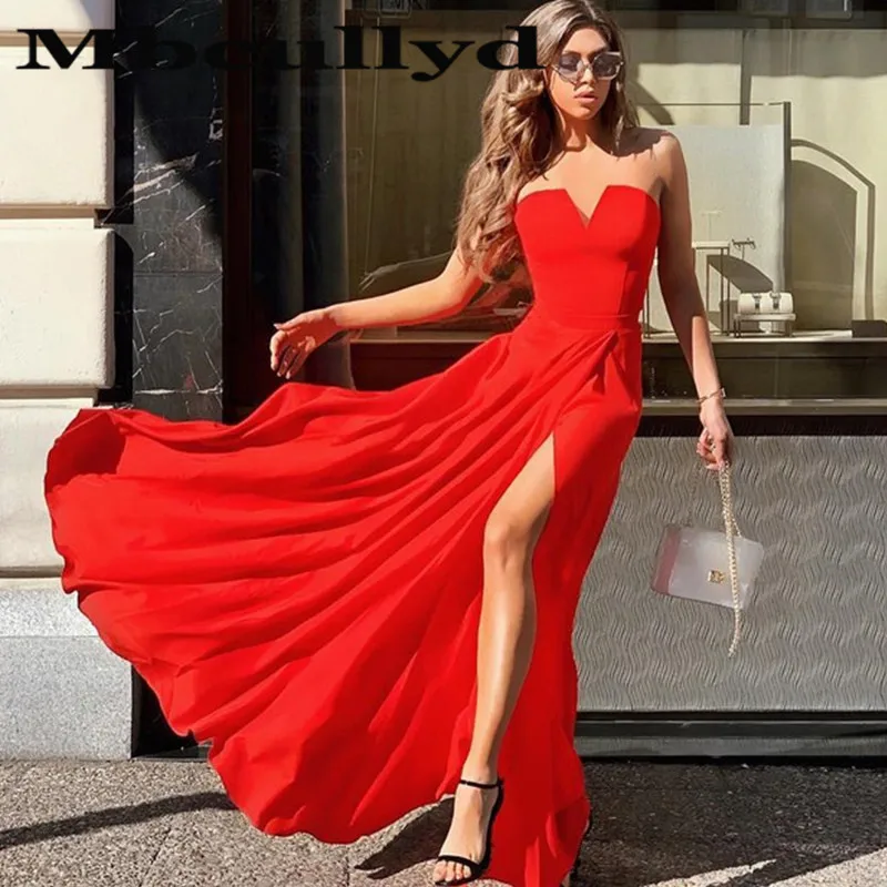 

Mbcullyd Red Prom For Women 2019 Swettheart Backless Front Split A Line Long Formal Evening Gala Dress Formal Robe de soiree