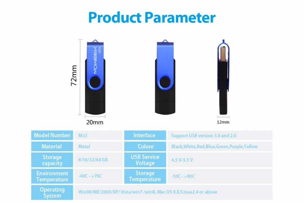 Moweek USB флеш-накопитель Поворотная usb-флешка 128 Гб OTG USB 3,0 Флешка высокая скорость 64 ГБ 32 ГБ 16 ГБ 8 ГБ металлический USB флэш-диск