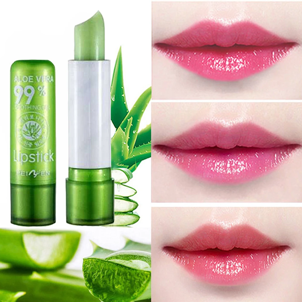

Natural Aloe Vera Lip Balm Long Lasting Moisturizing Temperature Color Changing Lipstick Makeup Protection Lip Balm Care Makeup