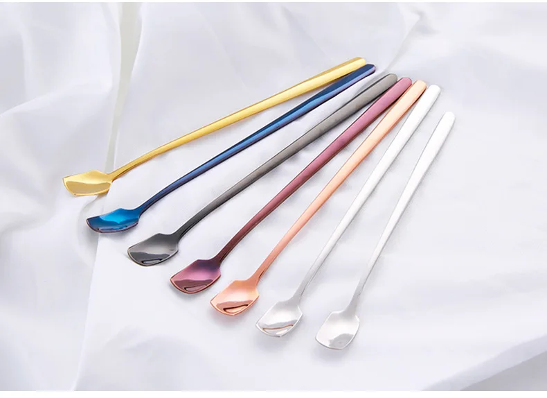 

1PC Stainless Steel Square Head Coffee Tea Spoon Kitchen Colourful Coffee Scoops Mixing spoons Ice Cream Dessert Spoon PO 002
