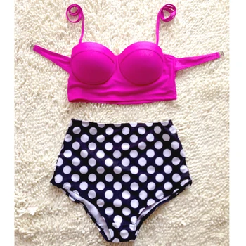 

Plus Size XL Push Up Bikini Brazilian 2015 Sexy Vintage High Waisted Bathing Suits Summer Ladies Beachwear