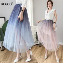 RUGOD летние женские юбки с завышенной талией, с подкладкой, двухслойные сетчатые юбки, супер сказочные