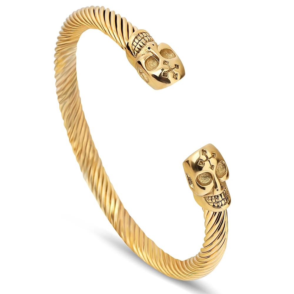 

NIBA Stainless Steel Open Cable Wire Bangles Bracelets For Womens Skull Charm High Quality Cuff Bangle