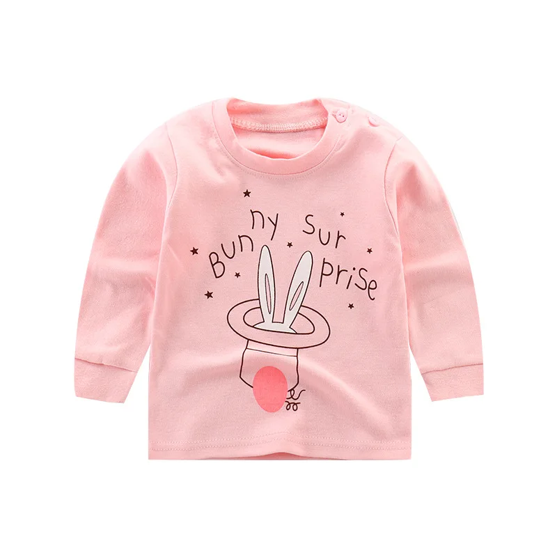 Весенне-Осенняя детская футболка Топы с рисунками для детей, хлопковые рубашки для мальчиков блузка с длинными рукавами для девочек нижняя одежда для малышей 6 8 - Цвет: Pink letter