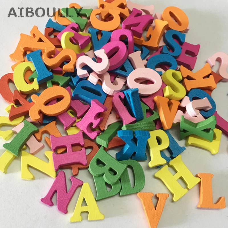

100pcs/lot DIY Wooden Letters Chips Numbers 26 Wood English alphabet Letters Wedding Party Home Decoration Handcrafts Ornaments