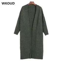WKOUD Femme свитера с карманами сплошной длинный вязаный кардиганы Для женщин Повседневное джемпер уличная Повседневное Свободные Трикотаж M8186