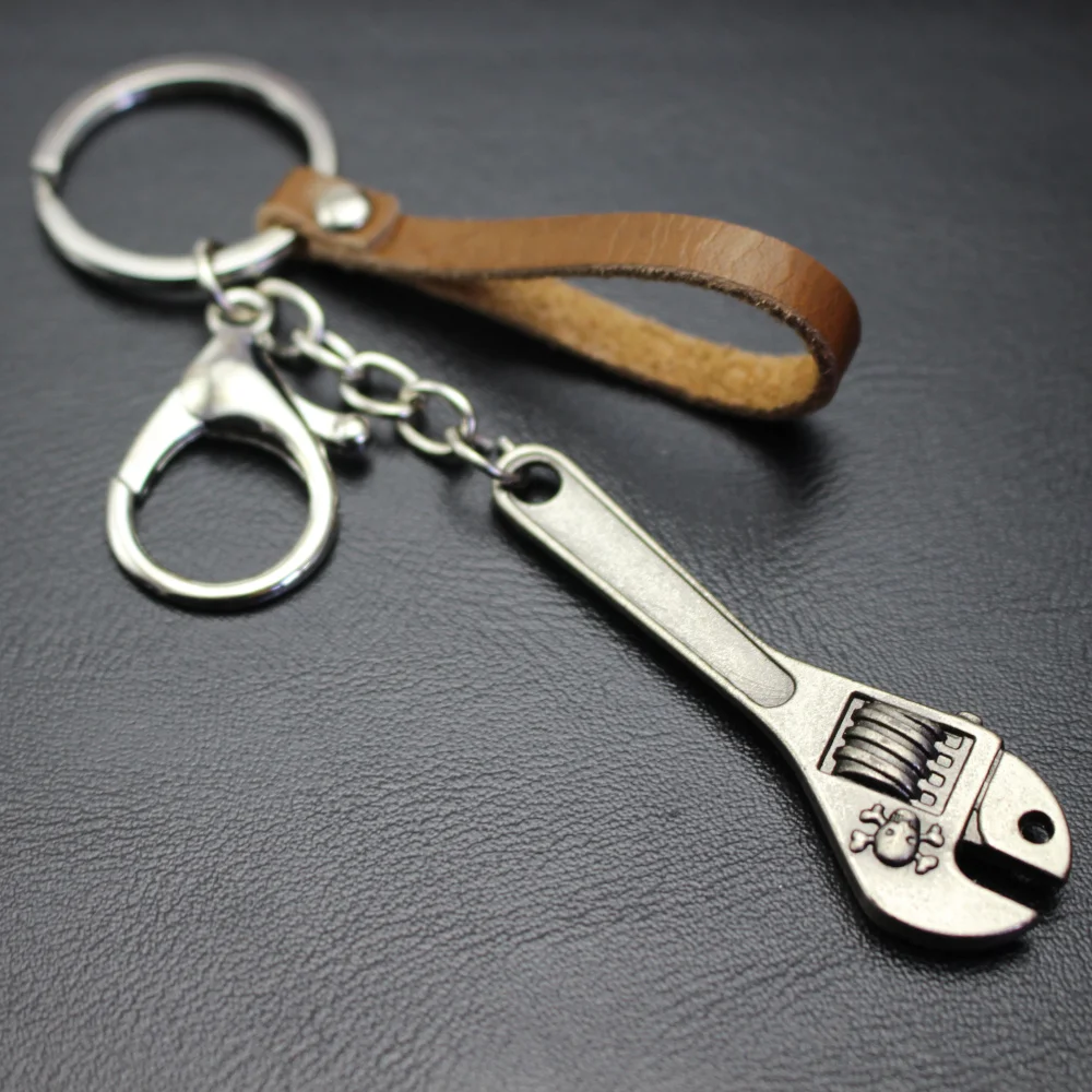 Skull Spanner Cow Leather KeyChain Hook Buckle Keyrings Skeleton Logo Pendant Car Key Holder Bag Hang Outdoor Gift | Украшения и