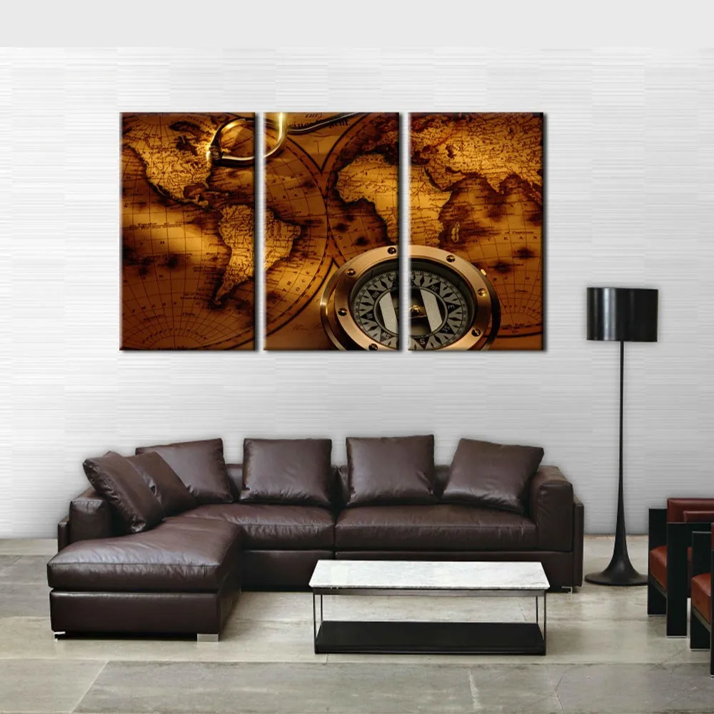 Abstract Map paintings With compass for Home Wall Decor Painting Art HD