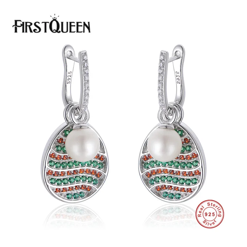 FirstQueen Pearl Ball Earrings Sterling Silver AAA Cucbic Zirconia Earrings Drop 925 Stamp Wedding Bands Wholesale Fine Jewelry