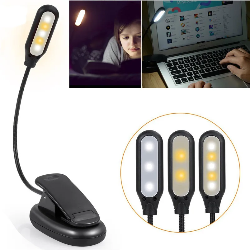 1PC NEW Reading Lamp 5 LED Book Light Easy Clip On Reading Lights For Reading Eye-Care USB Charge Lamparas 40MR1103