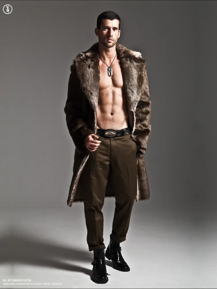 Men's Faux Fur Long Coat Brown/black Warm And Comfortable Winter New Brand Maylooks Hn128