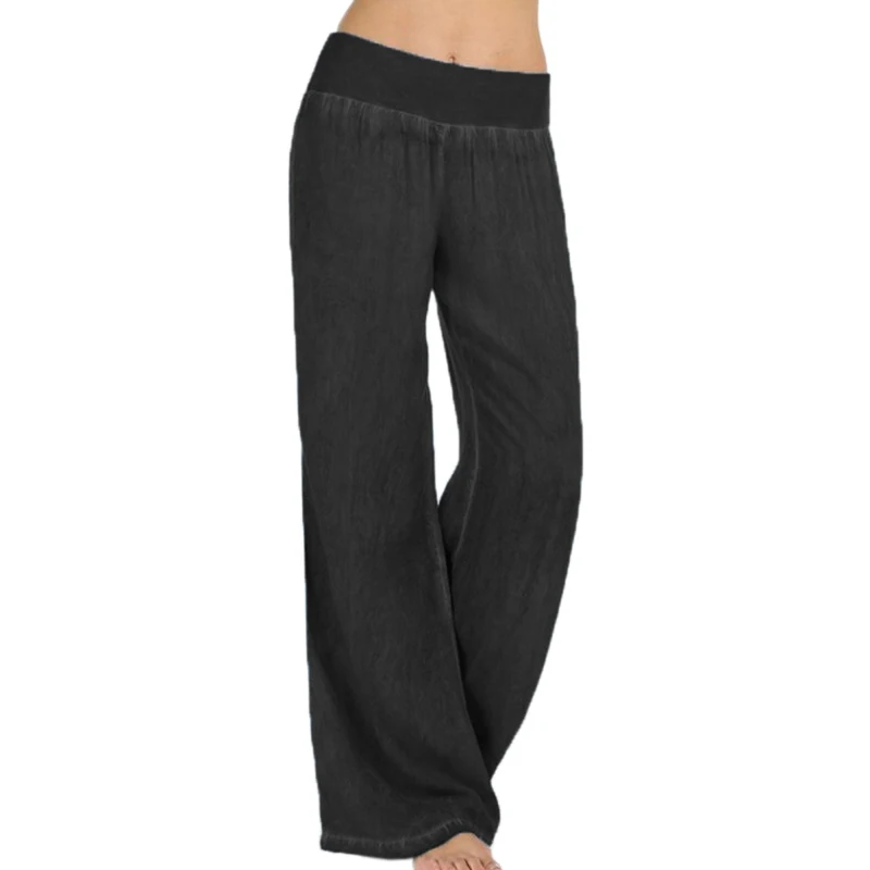 

2018 new fashion casual Women High Waist Stretchy Denim Wide Leg Pants Jeans Ladies Casual Solid Loose Long Trousers Pants