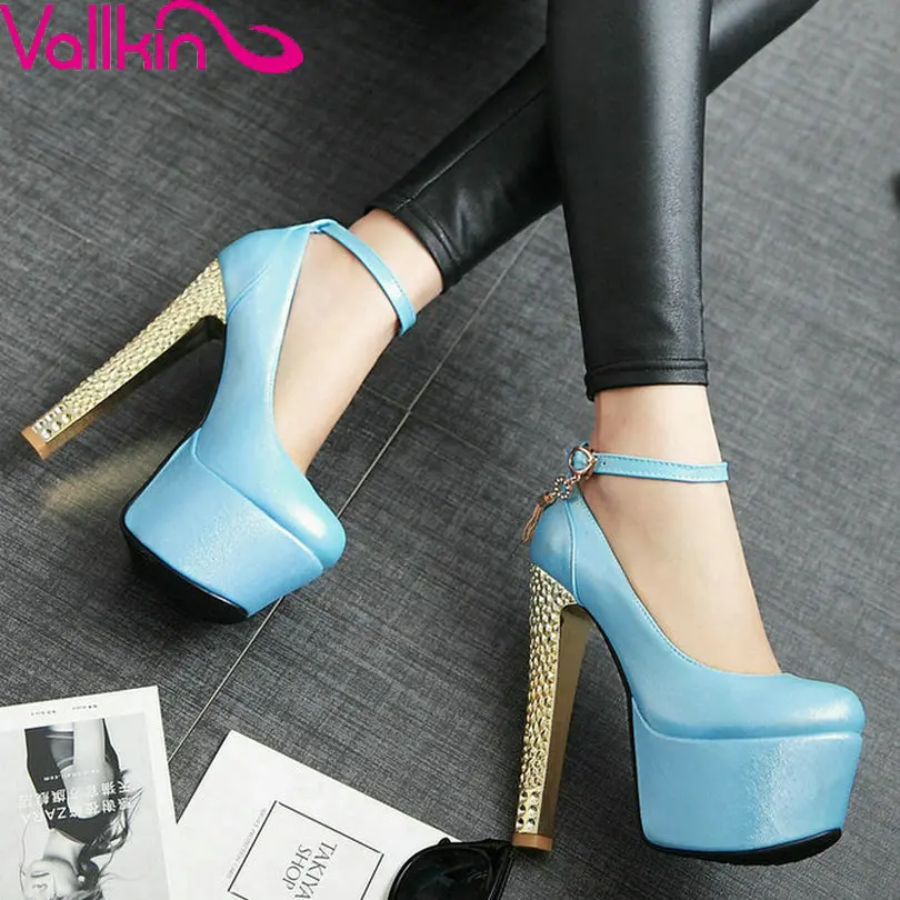 

VALLKIN size 11 12 Blue Platform Party Woman Pump Ankle Strap Square High Heel  Ladies Summer Shoes Women Sexy Wedding Shoe