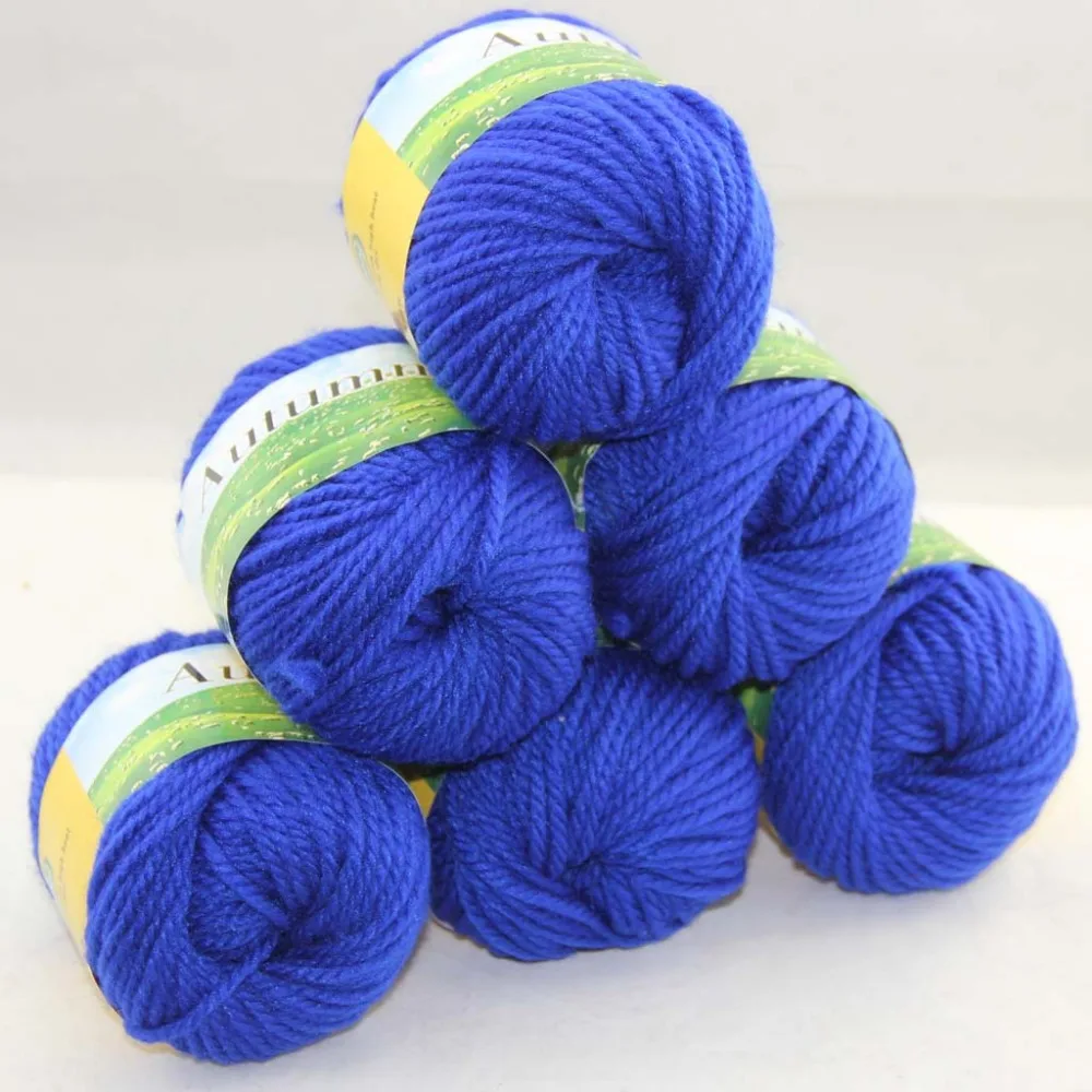 LOT of 6 BallsX50g Chunky Hand woven Coarse Knitting Yarn Blue Velvet