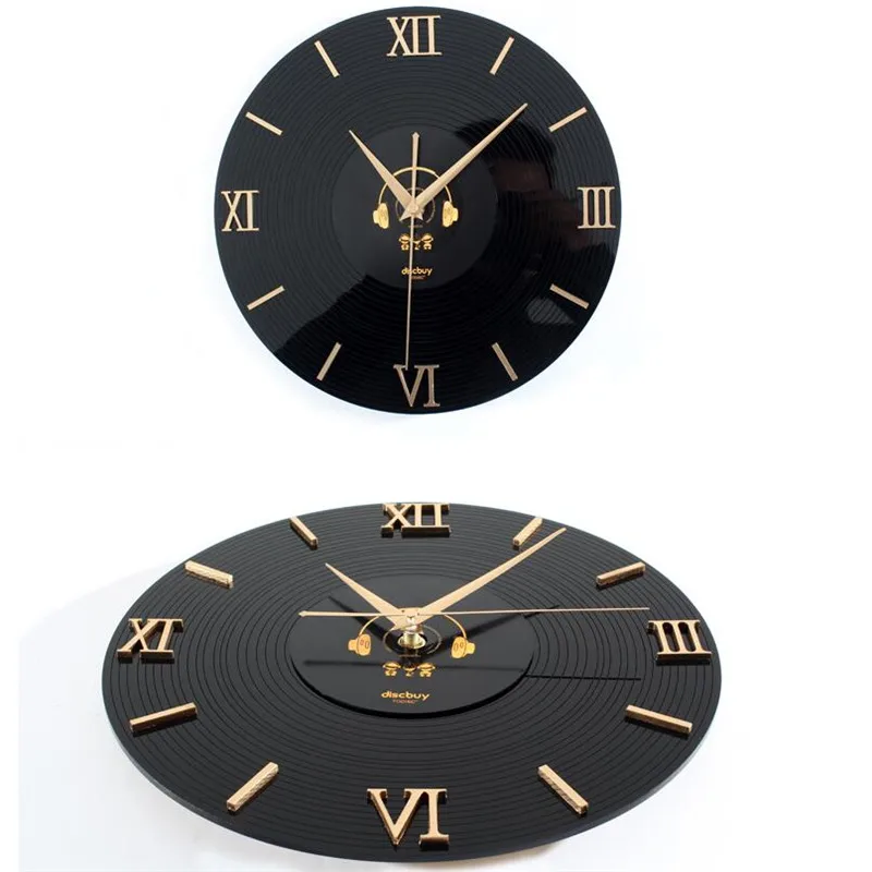 Classic retro nostalgic 3D stereo vinyl CD wall clock metal texture large Roman numerals fashion silent creative watch clock  (4)