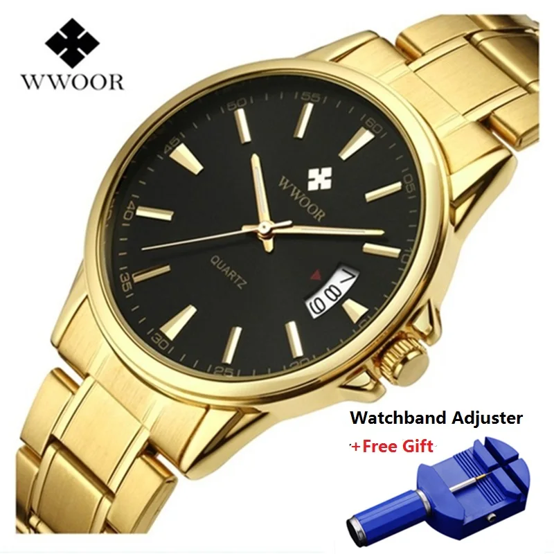 

WWOOR Watch Men Waterproof Men's Calendar Quartz Watch Stainless Steel Male Watches Analog Man Gold Clock saat erkek kol saati