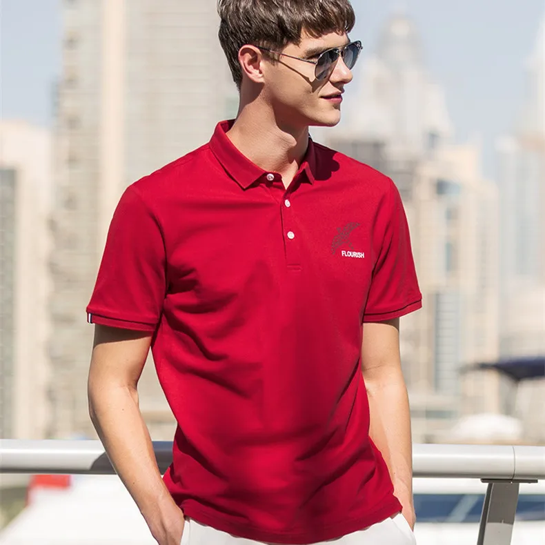 

QZHIHE Business Man Leisure Sports Golf Print Crane Polo Shirt Men Summer Letter Short Sleeve Causal Loose Cotton T-shirts 25010