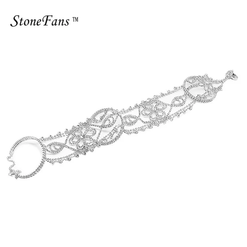 Stonefans الراين العليا صفعة سوار الإسورة الأساور الكريستال الأساور سلسلة لالعرسان طويلة الزفاف أساور أساور للنساء