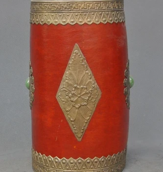 

Collect Rare Old Chinese Gourd Inlay Copper Exquisite brush pot pencil vase Jar
