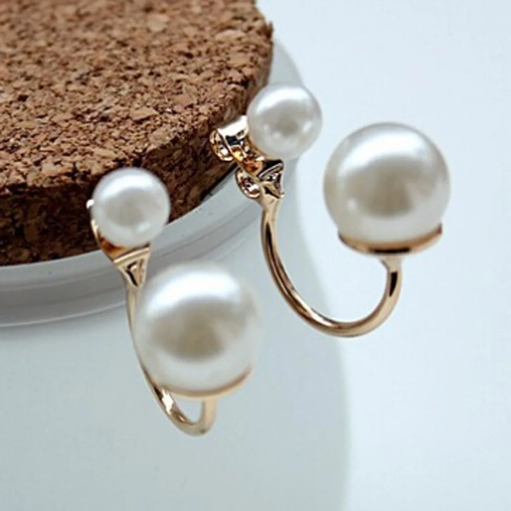 Fashion Double Sided Earring Big Imitation Pearls Stud Earrings Gold Color Earrings Women